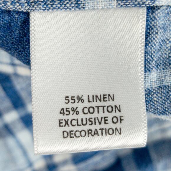 Cremieux Linen Blend Shirt Men's Small Button-Up Short Sleeve Blue Plaid - Picture 7 of 12